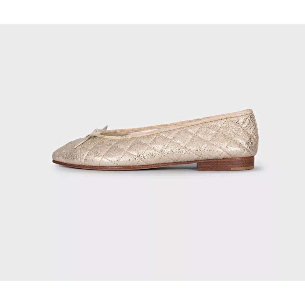 Chanel Quilted Gold Leather Ballerina Flats - Size 38.5